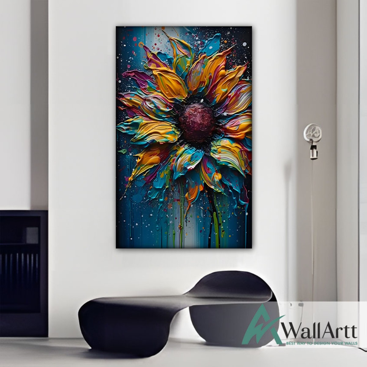 Abstract Colorful Sunflower 3d Heavy Textured Partial Oil Painting